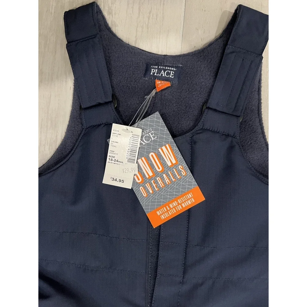 NWT The Children's Place Bib Snow Pants Overalls 18-24Navy Blue Adjustable Strap
